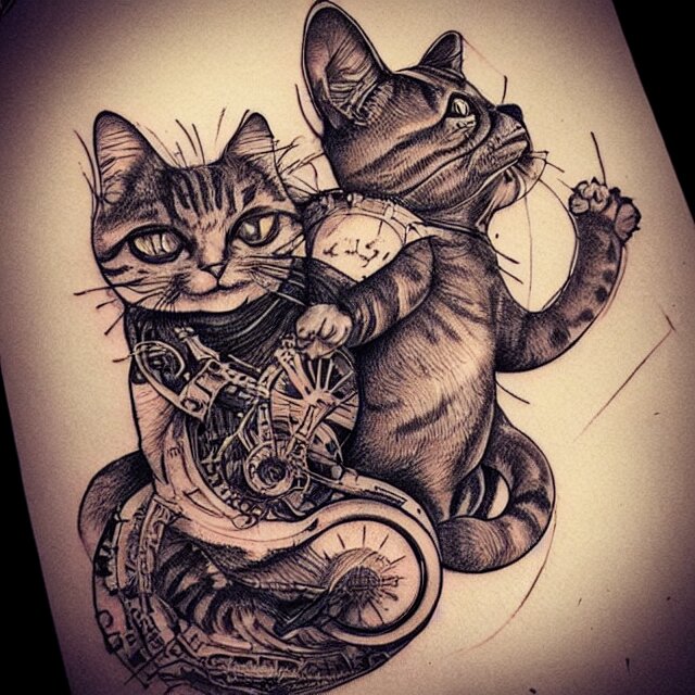 tattoo sketch of a cat hugging the sun, on a canva, steampunk style, ornamental, line art, minimalism, industrial sci - fi, by mandy jurgens, ernst haeckel, james jean 