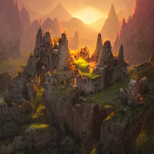 overhead RPG battlemap of a stone fort sitting above a swamp in the sunset, dramatic lighting by alan lee by peter mohrbacher, trending on artstation sharp focus vfx key shot