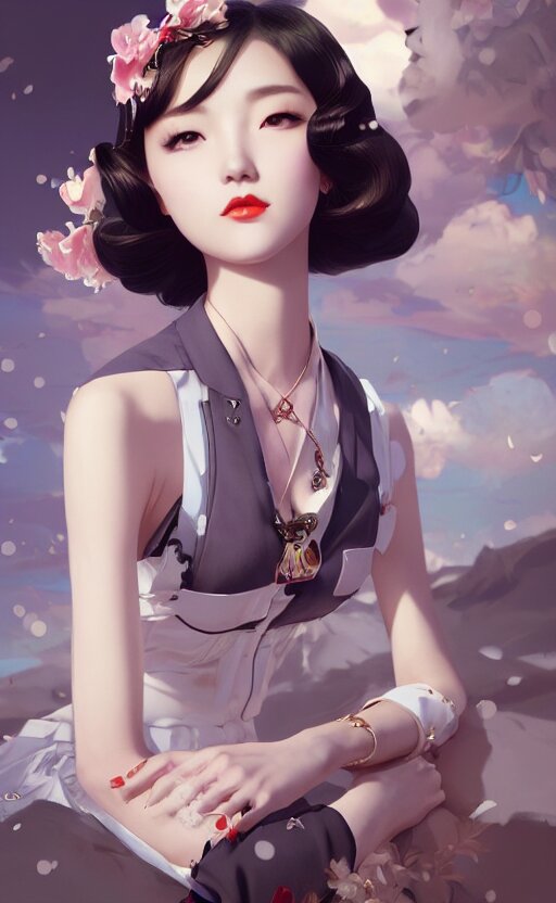 a pin up and beautiful fashion charming dreamlke korea girl with lv jewelry, character art, art by artgerm lau and kyoung hwan kim and and ilya kuvshinov and john singer sargent, hyperdetailed, 8 k realistic, symmetrical, frostbite 3 engine, cryengine, dof, trending on artstation, digital art 