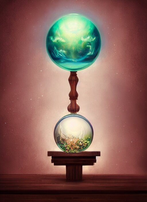 crystal ball on a wood stand with a beautiful dreamscape inside, studio product photography, centered, super highly detailed, professional digital painting, artstation, concept art, smooth, sharp focus, extreme illustration, unreal engine 5, photorealism, beautiful, cinematic, art by artgerm and rutkowski and alphonse mucha and loish and wlop 