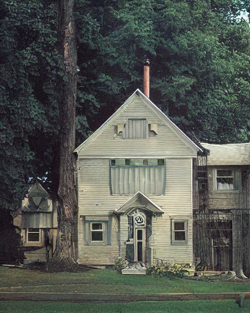 the exterior of a house in devonshire that was built in the 1 9 7 0 s and is rumoured to be haunted, painterly, offset printing technique, photographed on kodachrome by brom, robert henri, walter popp, cinematic lighting, various refining methods, micro macro autofocus, ultra definition, award winning photo 