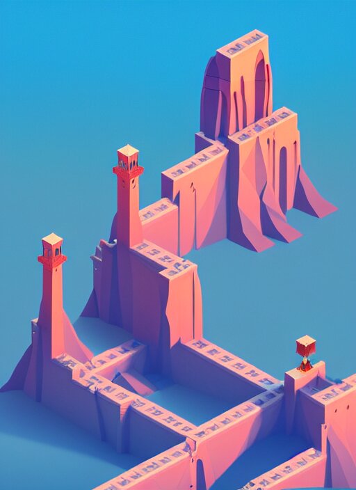 a low poly isometric render of saudi arabia in the style of monument valley, floral!, intricate, elegant, smooth shading, soft lighting, illustration, simple, solid shapes, by magali villeneuve, jeremy lipkin and michael garmash, rob rey and kentaro miura style, octane render 