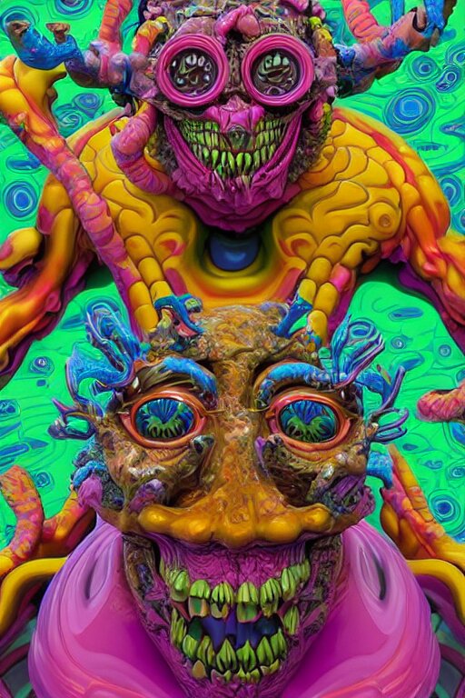 hyper-maximalist lowbrow style overdetailed 3d sculpture of a monster by clogtwo and ben ridgway inspired by beastwreckstuff chris dyer and jimbo phillips. Cosmic horror infused retrofuturist style. Hyperdetailed high resolution. Render by binx.ly in discodiffusion. Dreamlike surreal polished render by machine.delusions. Sharp focus. 