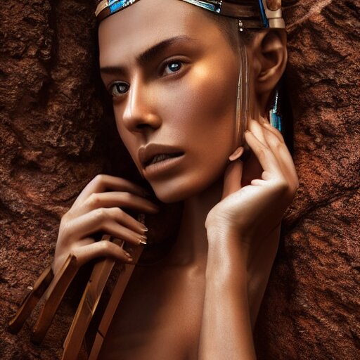 portrait of a stunningly beautiful and alluring futuristic tribal female, depth of field, zeiss lens, detailed, symmetrical, centered, fashion photoshoot, by Annie Leibovitz and Steve McCurry, David Lazar, Jimmy Nelsson, Breathtaking, 8k resolution, extremely detailed, beautiful, establishing shot, artistic, hyperrealistic, beautiful face, octane render