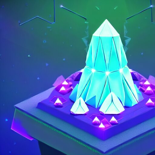 mobile game asset, isometric staircase, crystals, organic low poly vector design, bioluminescent alien - like plants of pandora, aesthetic of avatar's alien nature. we can see alien plants glowing in the dark arround the isometric itens in dark place cyan, orange smooth glow night photoshop filter low poly behance hd 