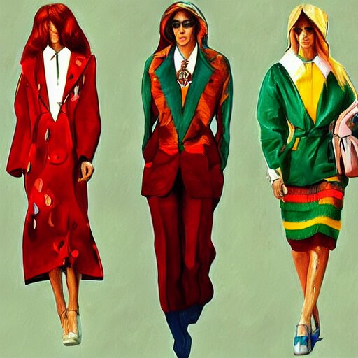 1970 brazil fashion, gucci catwalk, oil painting, digital art, ultradetailed, artstation