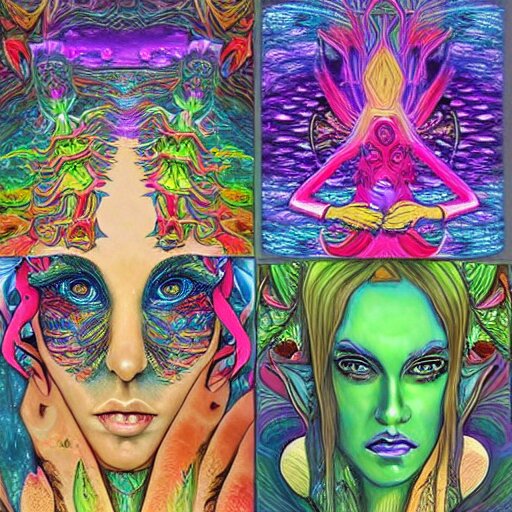 fantasy art, psychedelic, vibrant, detail, DMT elf ,  portrait, detail, Evolution arriving at a DMT elf, Larval Stages of the Soul Before Ascension  1) Mythical, 2) Machiavellian, 3) Religious Traditional, 4) Scientific Secular, 5) Postmodern Multiculturalist, 6) Burner, 7) DMT Elf