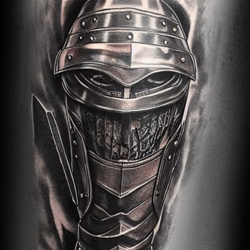 A knight in armor, tattoo, tattoo art, Black and grey tattoo style