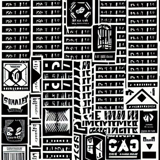 black on white graphic design stickers in style of david rudnick, eric hu, y 2 k, 