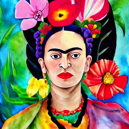 painting of colorful wild flowers frida kahlo style in Watercolor