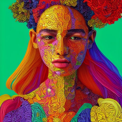 the portrait of a beautiful young woman partially made up of peppers of all colors, an ultrafine detailed illustration by james jean, intricate linework, bright colors, final fantasy, behance contest winner, vanitas, angular, altermodern, unreal engine 5 highly rendered, global illumination, radiant light, detailed and intricate environment 