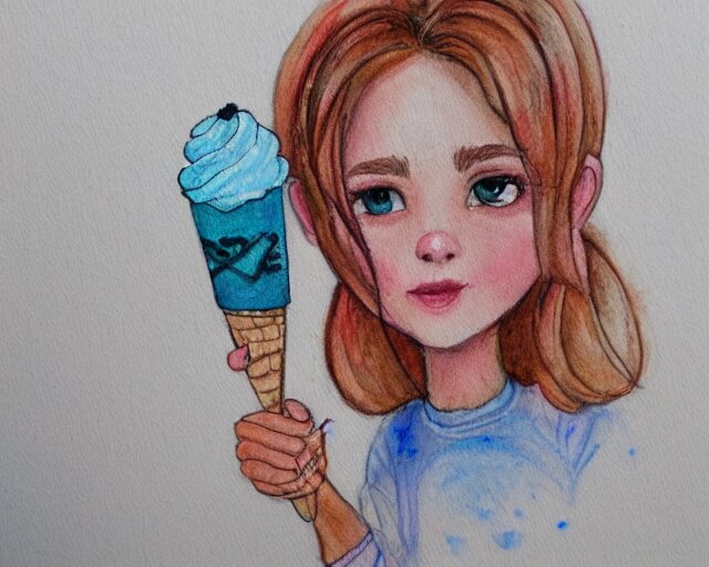 a girl with the ice cream watercolor colored pencil painting trending on artstation 