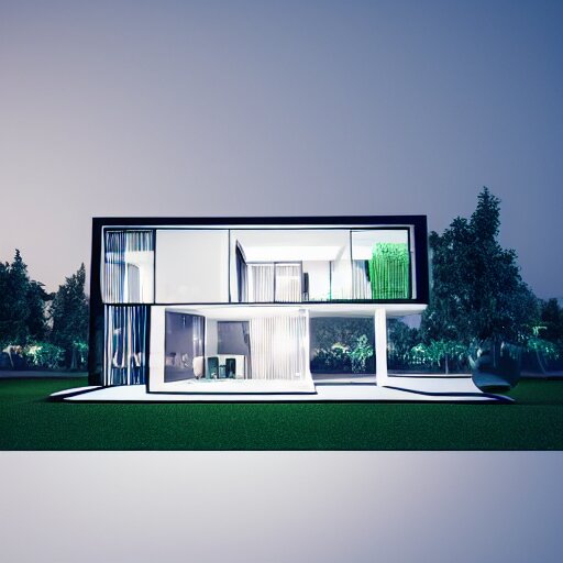 crystal ball with mini modern house with led strip lights inside it, octane render hyperdetailed, 