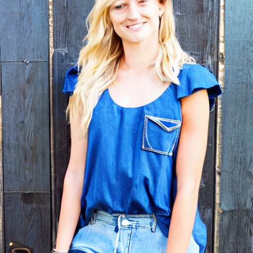 the girl is wearing a tank top, with sleeves cut off, blue three pocket jeans 