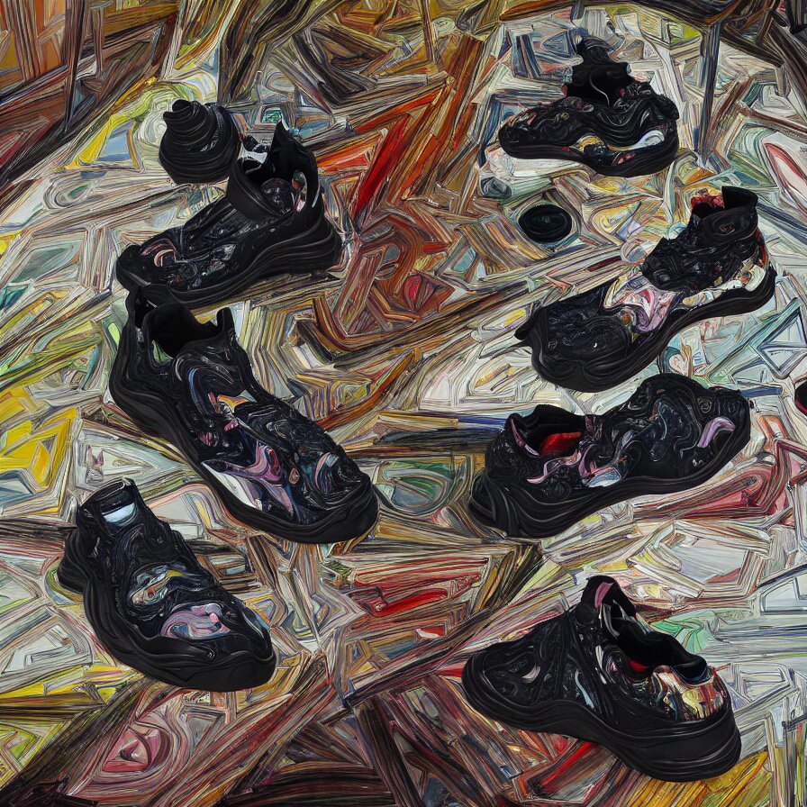 futuristic balenciaga sneakers, nft art, highly detailed, hyper realistic, art by todd mcfarlane, by ( ( ( lucian freud ) ) ) and gregory crewdson and francis bacon 