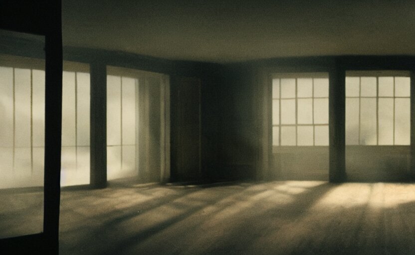 cinematic screenshot of the surreal interior for house built on nothing and something for the nothing underneath, moody scene from being john malcovich directed by charlie kaufman ( 2 0 0 1 ), moody volumetric light morning, anamorphic lenses, kodak color film stock 