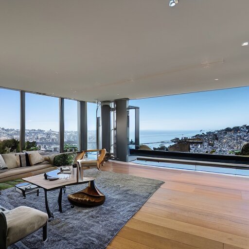 a modern concrete mansion on the bluffs overlooking downtown san francisco 