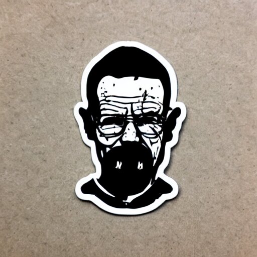 die cut sticker, walter white wearing the joker outfit, splatter paint 