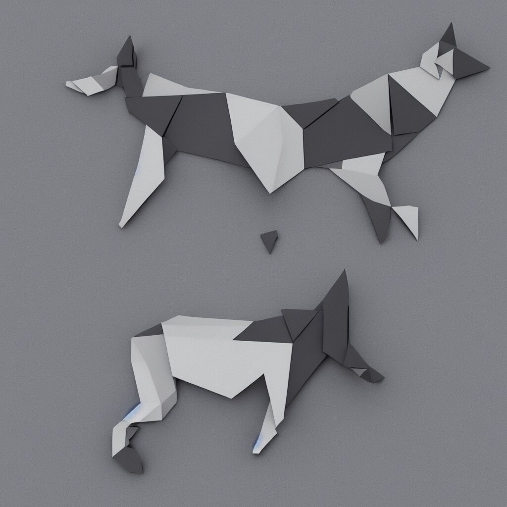 3 d render of chinese tangram of german shepherd figure made of dark gray pieces on light gray background, 2 d image 