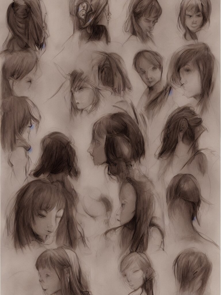 sketches of girl by concept artists, blunt borders, rule of thirds, whimsical, light and shadow, backlighting! 