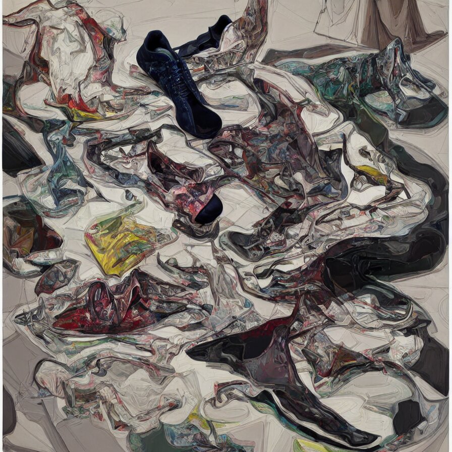 futuristic balenciaga sneakers, nft art, highly detailed, hyper realistic, art by todd mcfarlane, by ( ( ( lucian freud ) ) ) and gregory crewdson and francis bacon 