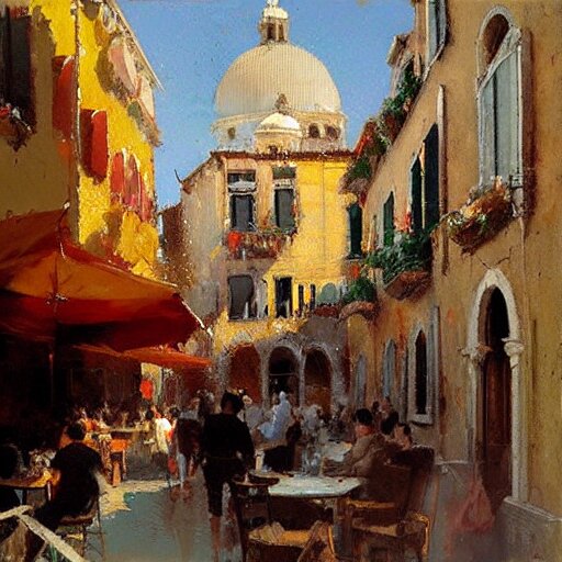 italian restaurant in venice, sunny, shadows, craig mullins 