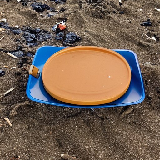 a rectangle-shaped wok with no food in it, on the beach