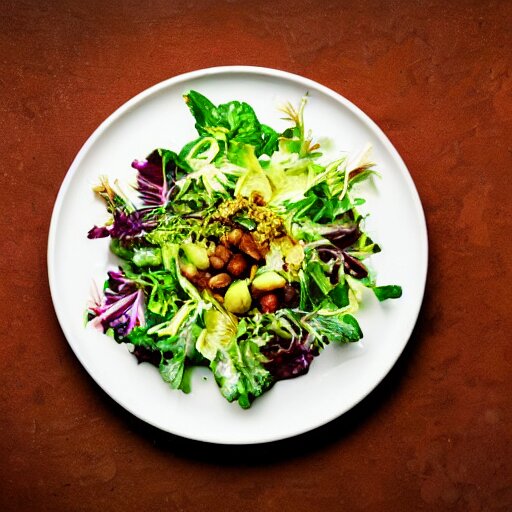 a plate of food made of salad and alien, award winning photographer, food photography 