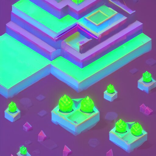 3 d mobile game asset is an isometric staircase with an organic isometric design based on bioluminescent alien - like plants inspired by the avatar's bioluminescent alien nature. around the stair, we can see plants that glow in the dark. all in isometric perspective and semi - realistic style item is in a black background 