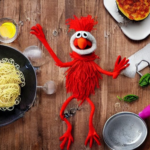 italian chef cooking muppets like spaghetti 