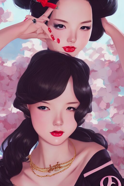 a pin up and beautiful fashion dreamlke japan girl with lv jewelry, character art, art by artgerm and wlop and and ilya kuvshinov, hyperdetailed, 8 k realistic, symmetrical, frostbite 3 engine, cryengine, dof, trending on artstation, digital art, chanel, dior, fantasy background 