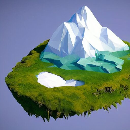 a beautiful floating island with everest landscape isometric art, low poly art, game art, artstation, 3D render, high detail, cgsociety, octane render, sharp focus