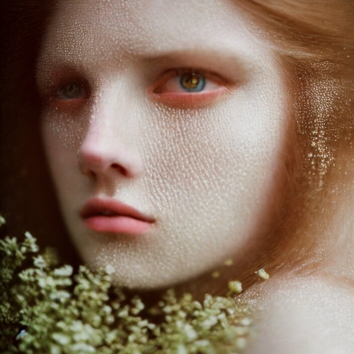 Kodak Portra 400, 8K,ARTSTATION, Caroline Gariba, soft light, volumetric lighting, highly detailed, britt marling style 3/4 ,  extreme Close-up portrait photography of a beautiful woman how pre-Raphaelites,inspired by Ophelia paint, the face emerges from water of Pamukkale, underwater face, hair are intricate with highly detailed realistic beautiful flowers , Realistic, Refined, Highly Detailed, interstellar outdoor soft pastel lighting colors scheme, outdoor fine art photography, Hyper realistic, photo realistic