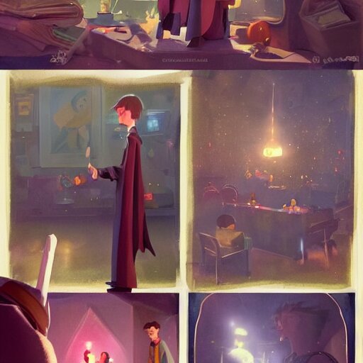 a wholesome animation key shot of harry potter classes, colorful, pixar and disney animation, sharp, very detailed, high resolution, key art by greg rutkowski, bloom, dramatic lighting 