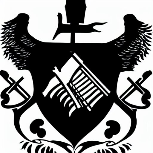 a coat of arms, a black sword on a white background 