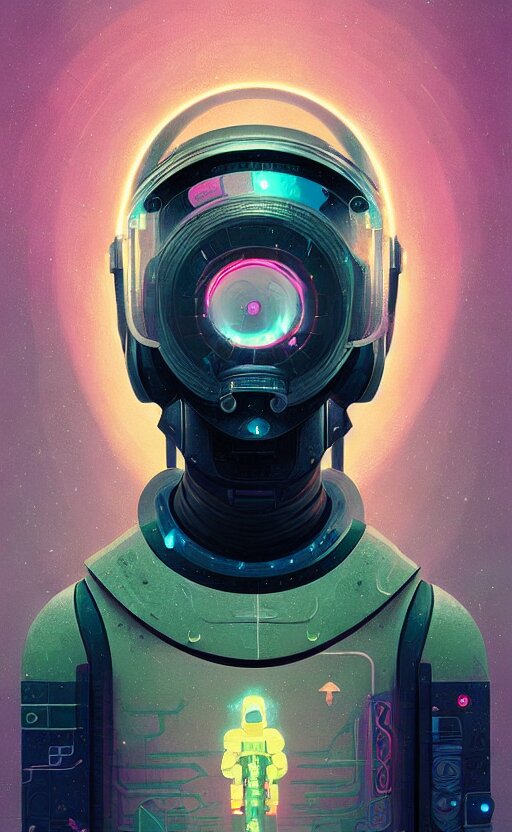 portrait of  a cyberpunk soldier wearing a futuristic helmet by Petros Afshar and Beeple, James Gilleard, Mark Ryden, Wolfgang Lettl highly detailed