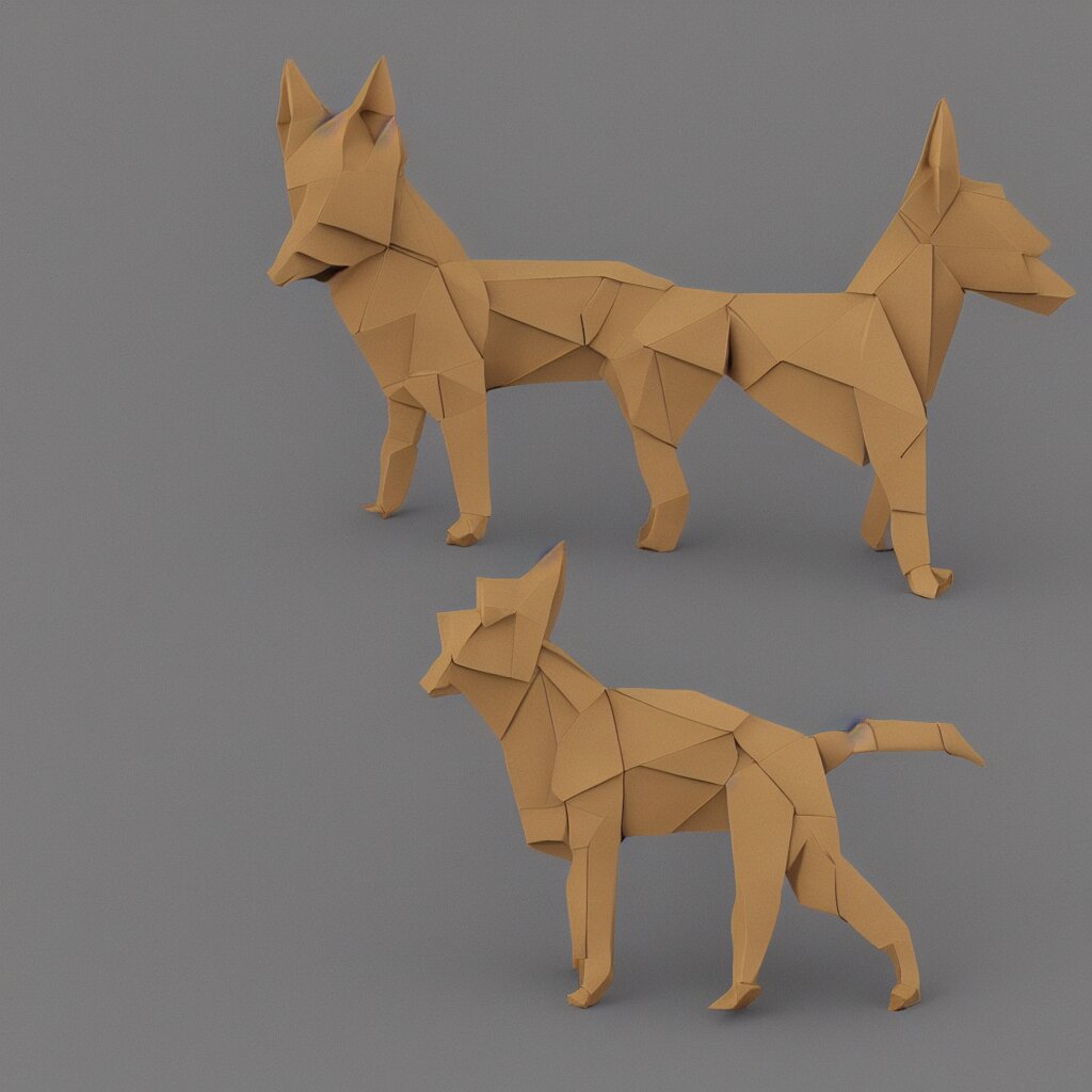 3 d rendering of japanese cardboard origami of simple shape of german shepherd, 2 d image, trending on artstation 