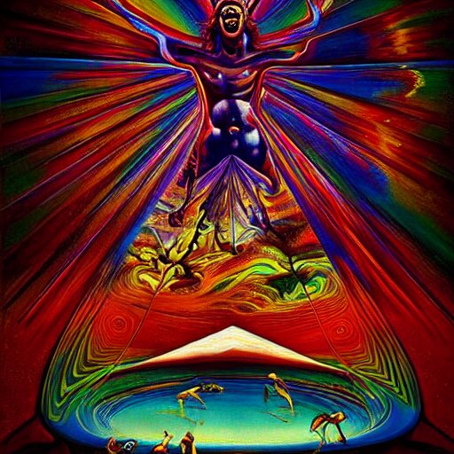 psychedelic ; trippy ; acid trip ; artgerm ; salvadore dali ; surreal ; abstract ; lsd ; jesus christ breaking bread 