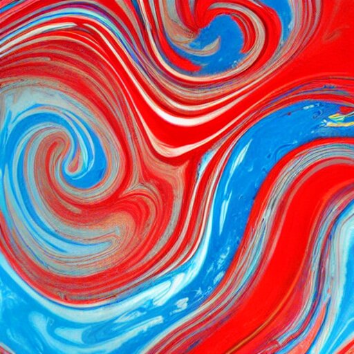 wet paint marbling, red and blue duotone 