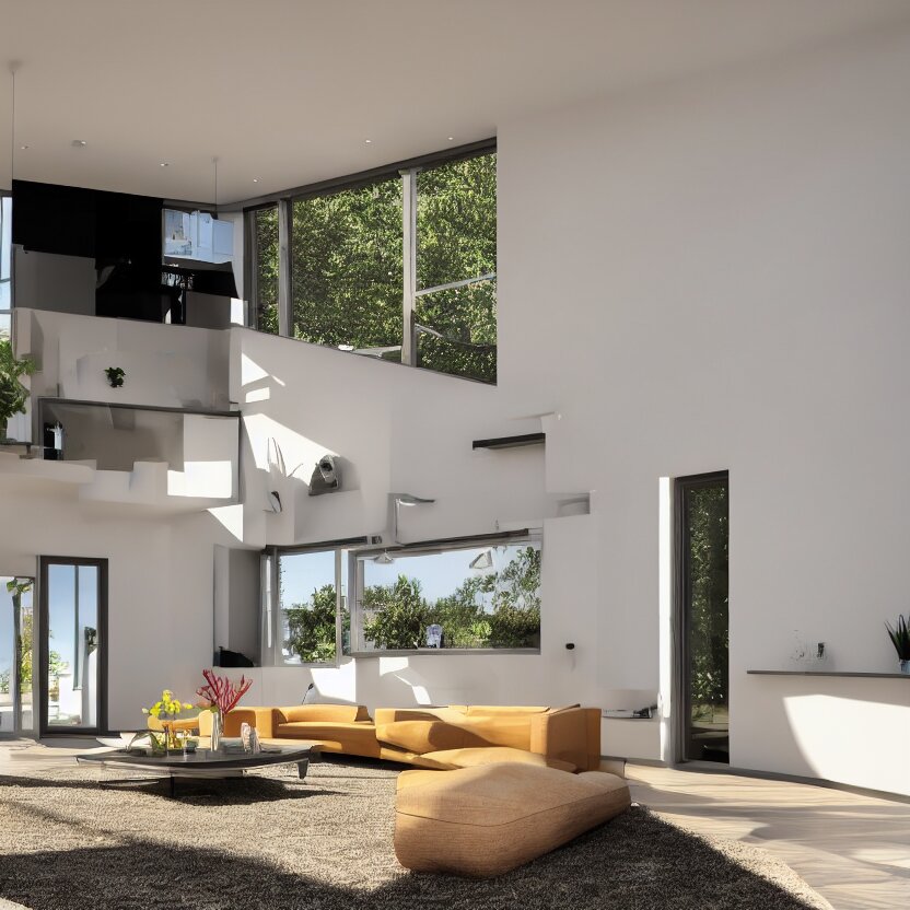 Interior photograph of a bright modern house, 8k, ultra HD