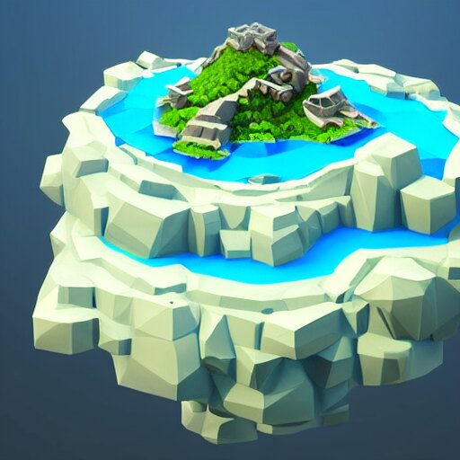 a floating island on an ocean isometric art, low poly art, game art, artstation, 3D render, cgsociety, unreal engine 5