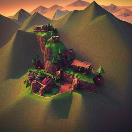 low poly landscape of magical world, digital render 