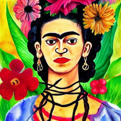 painting of colorful wild flowers frida kahlo style in Watercolor