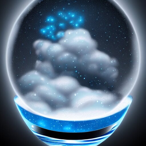 a rainstorm inside a snowglobe. Beautiful colorful clouds in moody greys and blues. High quality digital art, trending on artstation