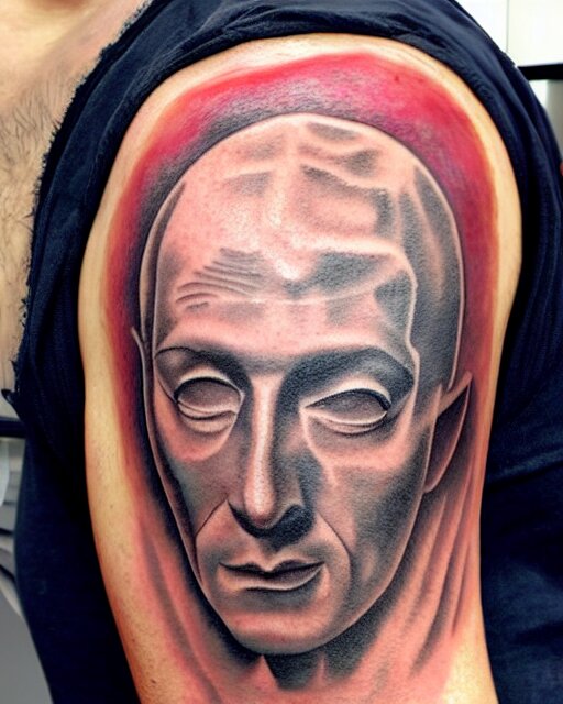 renaissance head with planets tattoo design, hyper - realistic, in the style of tony santos 