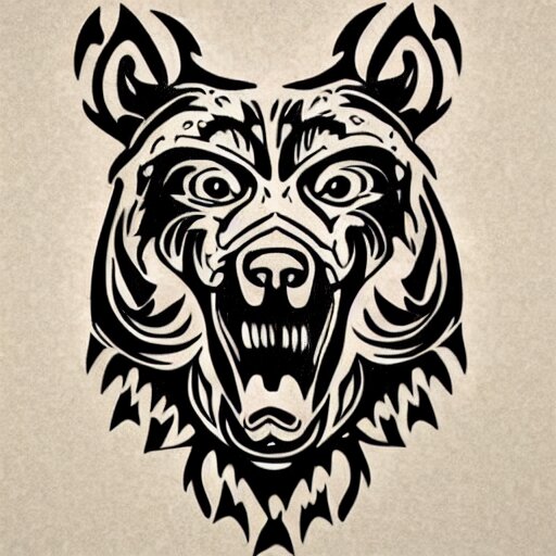 tattoo design, stencil, bear, fierce, 