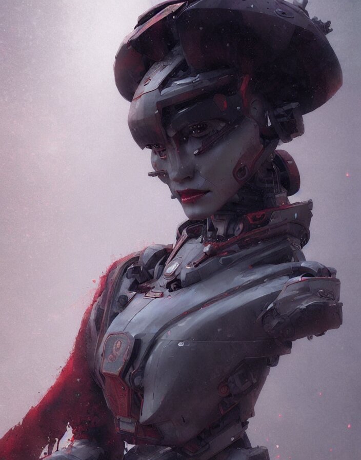 portrait of a geisha robot by greg rutkowski and ruan jia, mecha, washed colors, dark, gloomy, matte painting, unreal engine 5