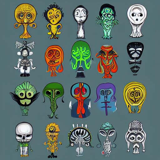 detailed digital art of precolombine symbols by tim burton inspired 