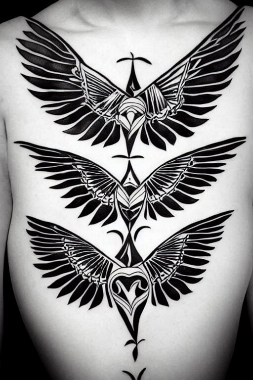 a beautiful tattoo design of minimalist flying swallows flying around geometric spirals, black ink, abstract logo, line art 