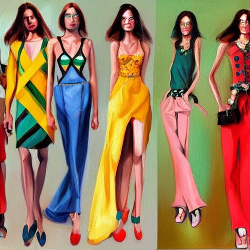 1970 brazil fashion, gucci catwalk, oil painting, digital art, ultradetailed, artstation